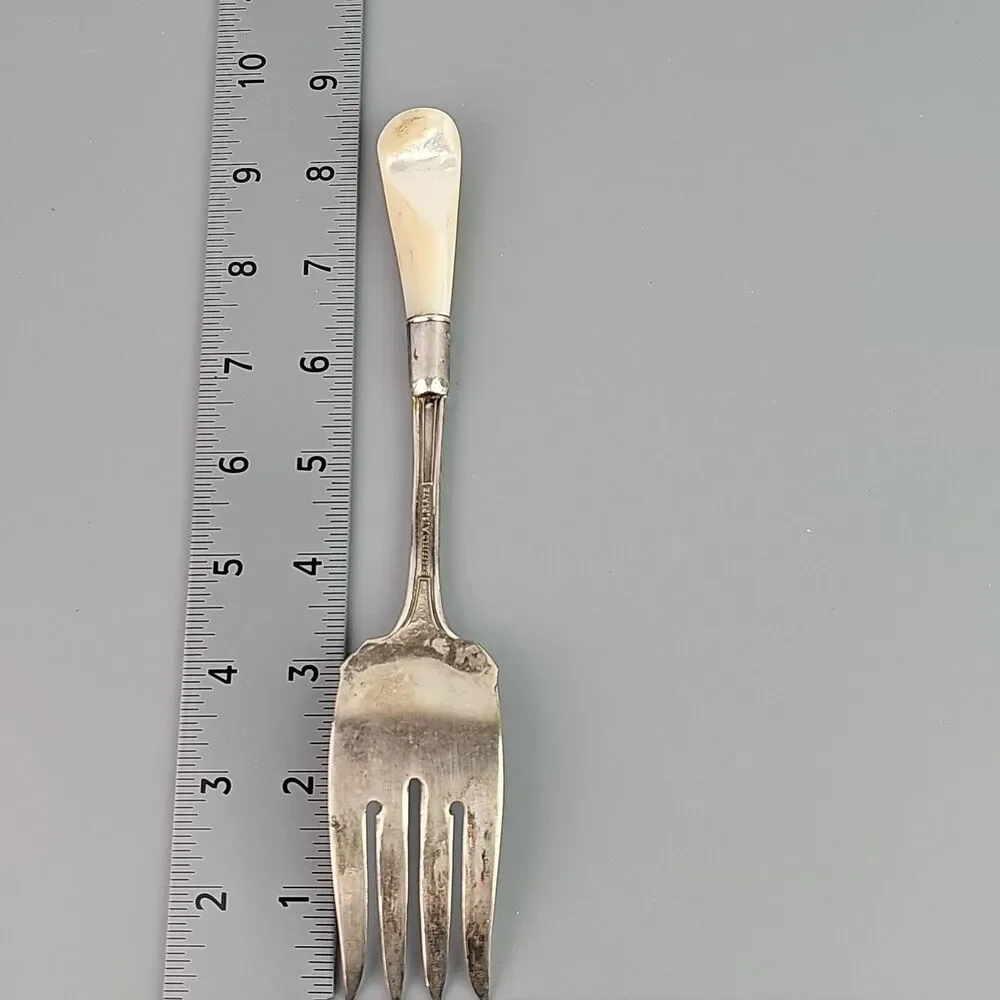 Sheffield Mother of Pearl Shell Handle Silver Plate Cold Meat Serving Fork 8.5in